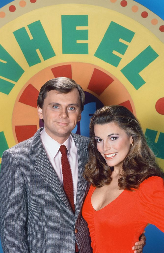 Pat Sajak and Vanna White on set of Wheel of Fortune in mid--1980s