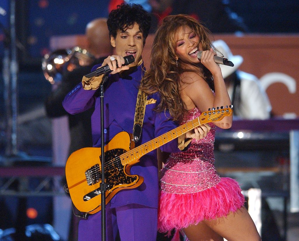 Prince and Beyonce perform a medley of his hits during The 46th Annual GRAMMY Awards - Show at Staples Center in Los Angeles, California, United States. (Photo by M. Caulfield/WireImage)