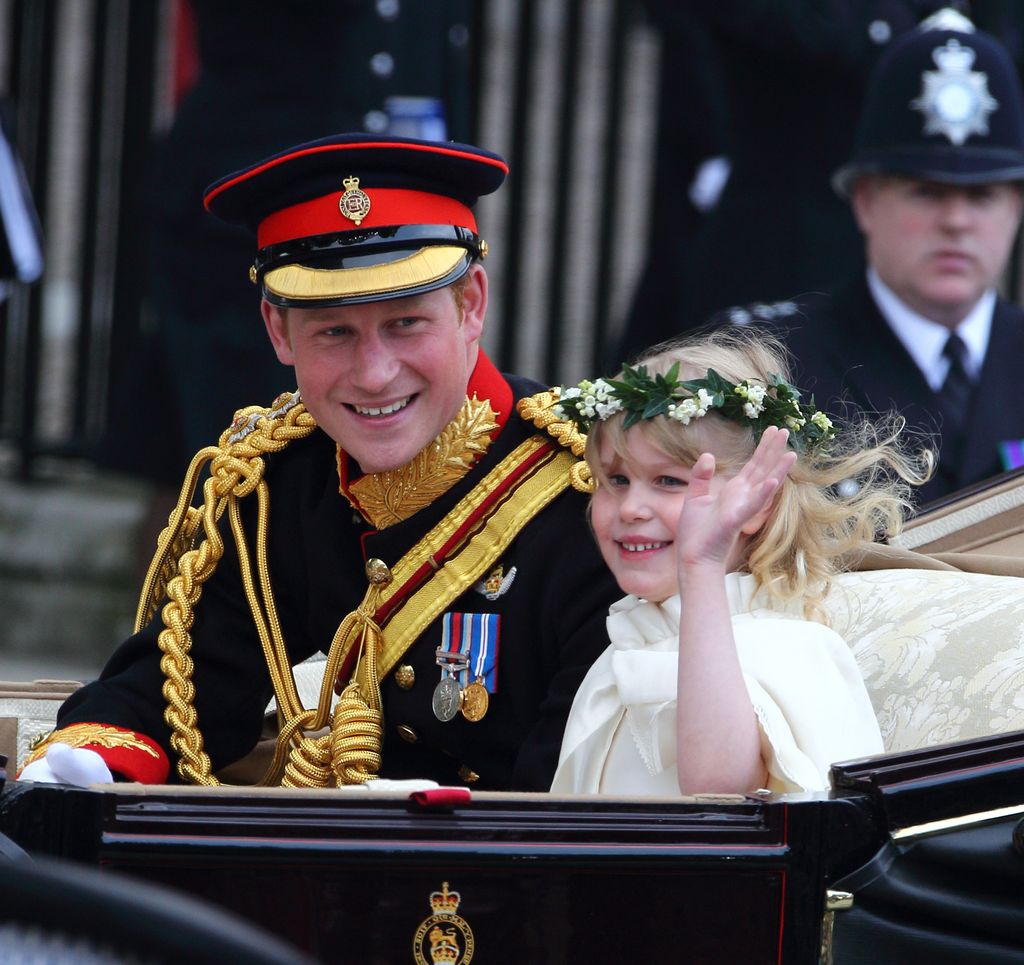 Prince Harry and Lady Louise wave from carriage at royal wedding 2011