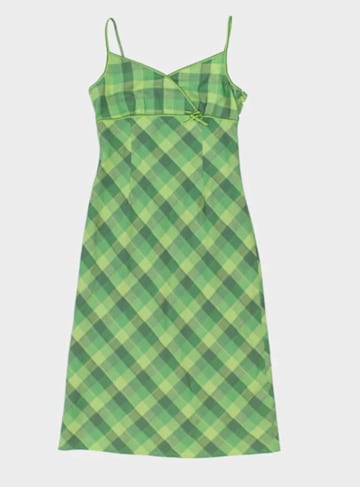 Y2K 00s Darling Green Check Midi Dress