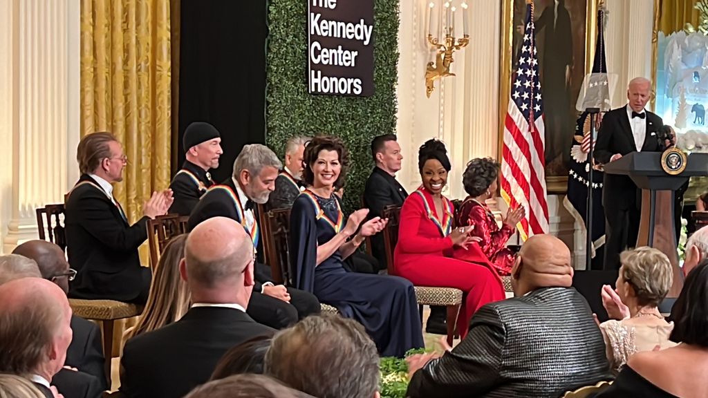 Joe Biden speaks to Kennedy Center Honors recipients including George Clooney and U2 