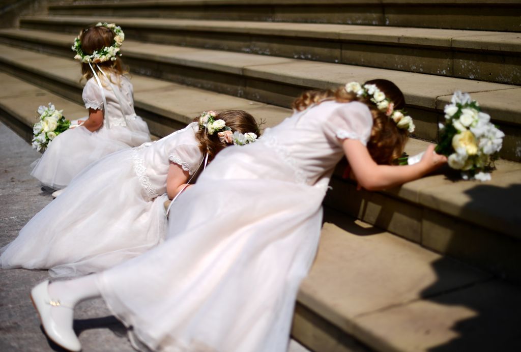 Lady Gabriella Windsor's bridesmaids lying face down on the steps of St George's Chapel