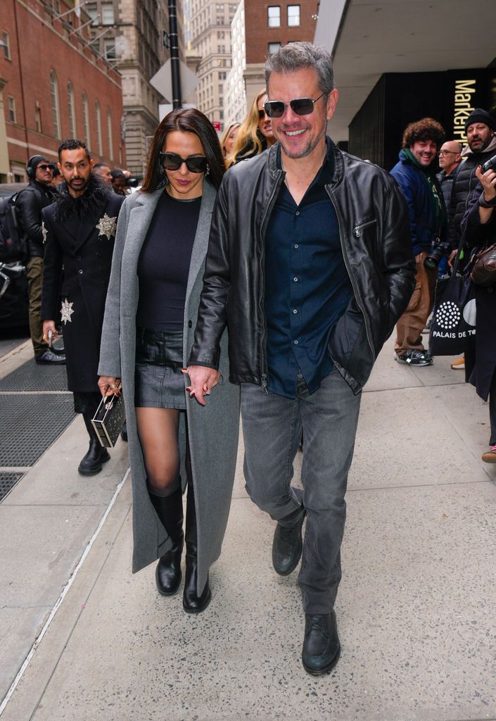 aLuciana Barroso and Matt Damon attend Naeem Khan fashion show on February 09, 2024 in New York City.