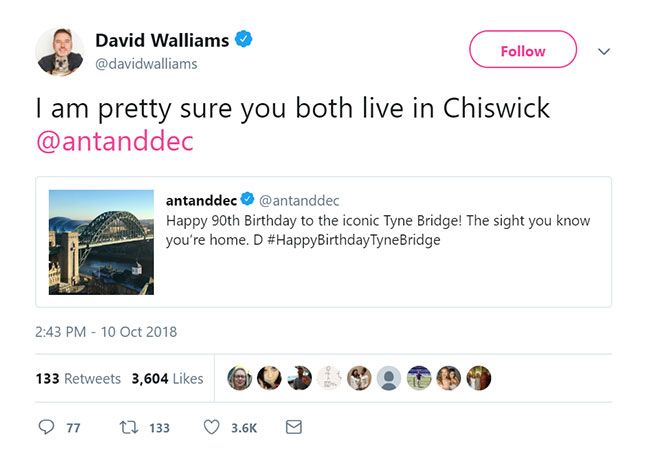 Ant and Dec tweets David Walliams