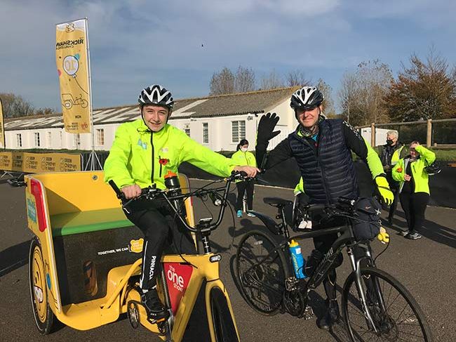 Matt  Baker with Rickshaw Rider Eoin