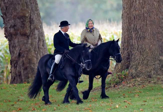 The queen riding her black horse emma 