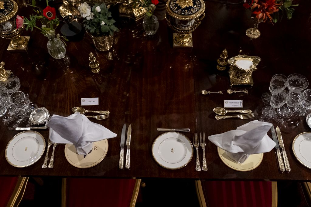 he place setting for King Charles III and German President Frank-Walter Steinmeier in St George's Chamber 