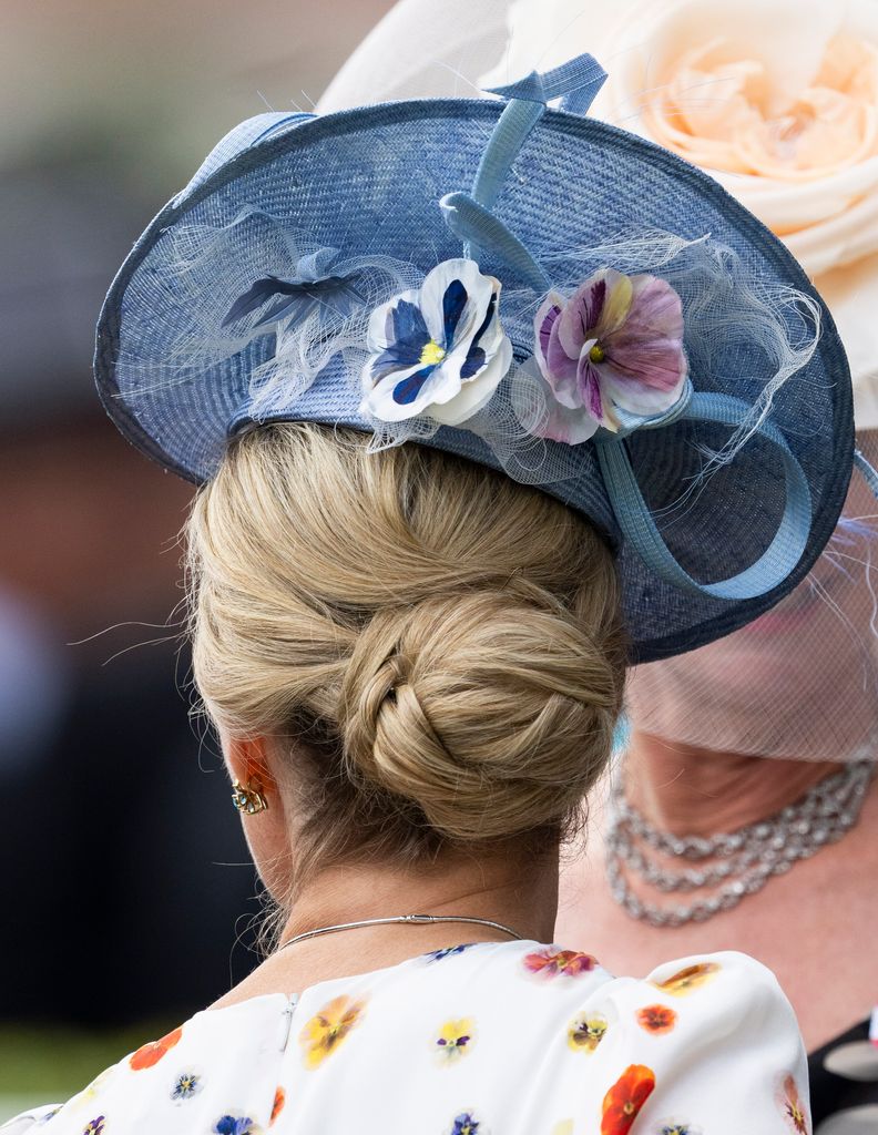 The underside of Sophie Wessex's blue Ascot hat