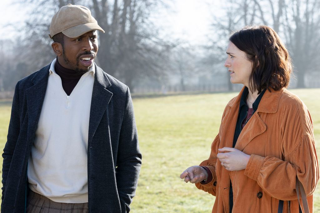 Kiell Smith-Bynoe as Mike and Charlotte Ritchie as Alison in Ghosts