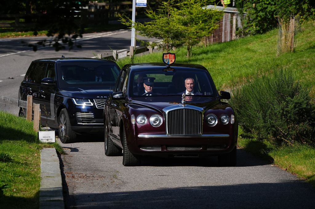 King Charles III and Queen Camilla were driven to Crathie Kirk in the maroon state Bentley