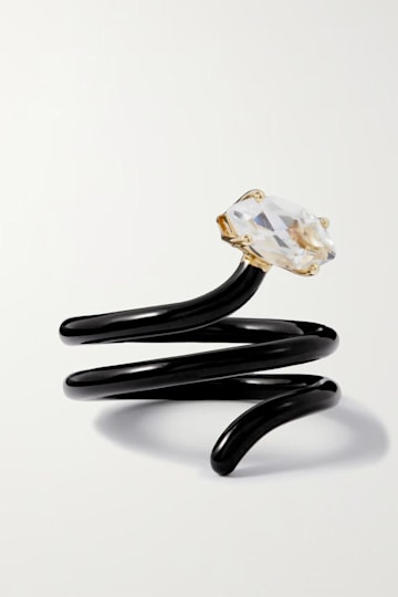 BEA BONGIASCA Long Vine 9-karat gold, sterling silver, rock crystal and enamel ring