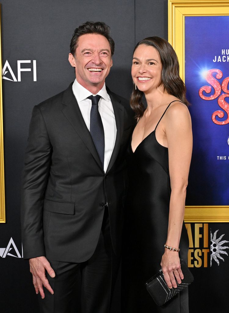 Hugh Jackman and Sutton Foster attend the 2025 AFI Fest - Closing Night Gala Premiere of "Song Sung Blue" at TCL Chinese Theatre on October 26, 2025 in Hollywood, California