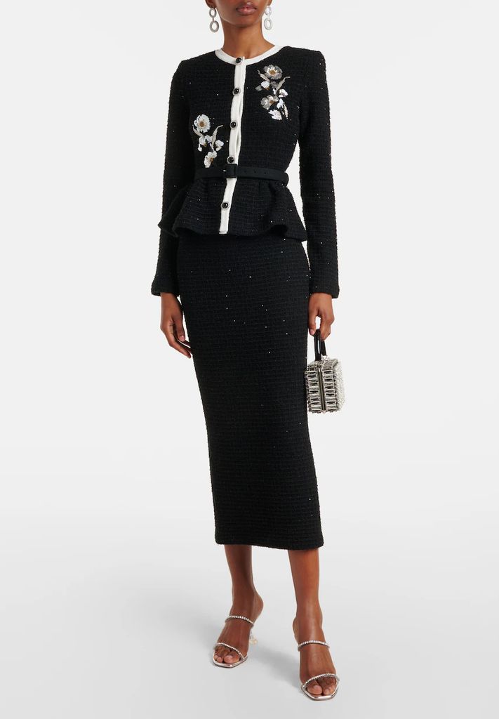 Self Portrait Sequinned Floral Tweed Midi Dress