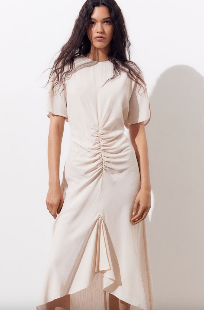 H&M white ruched dress