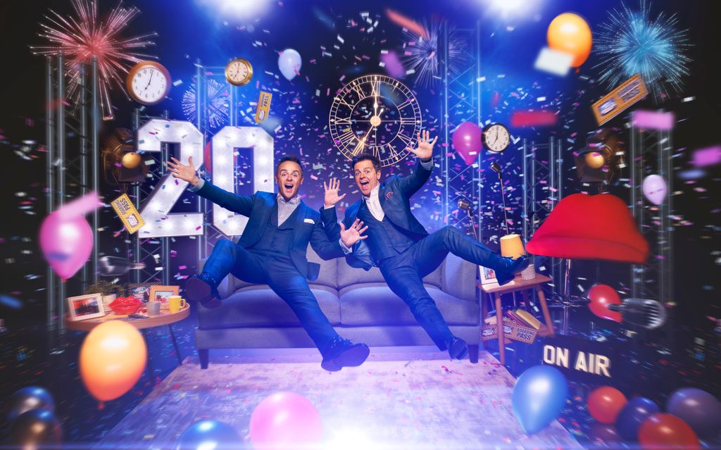 Ant & Dec leaping onto a sofa