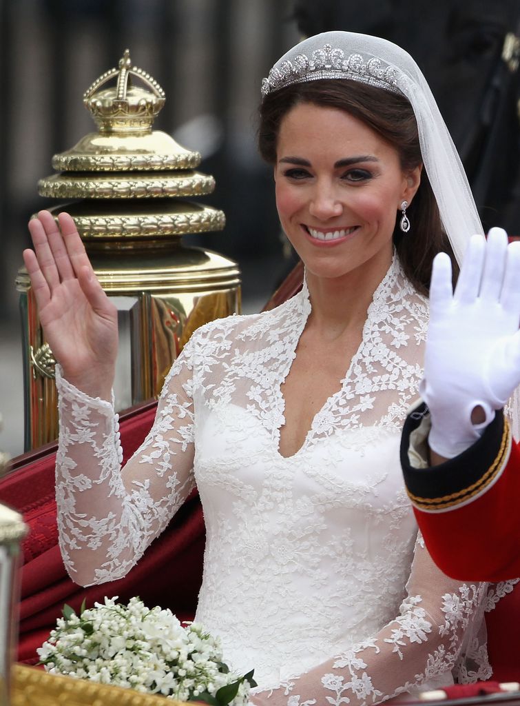 Kate on her wedding day waving