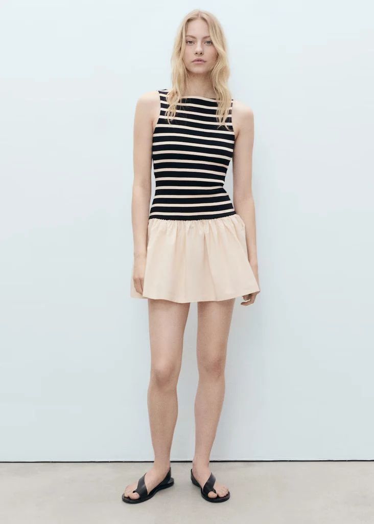 mango striped puff ball skirt