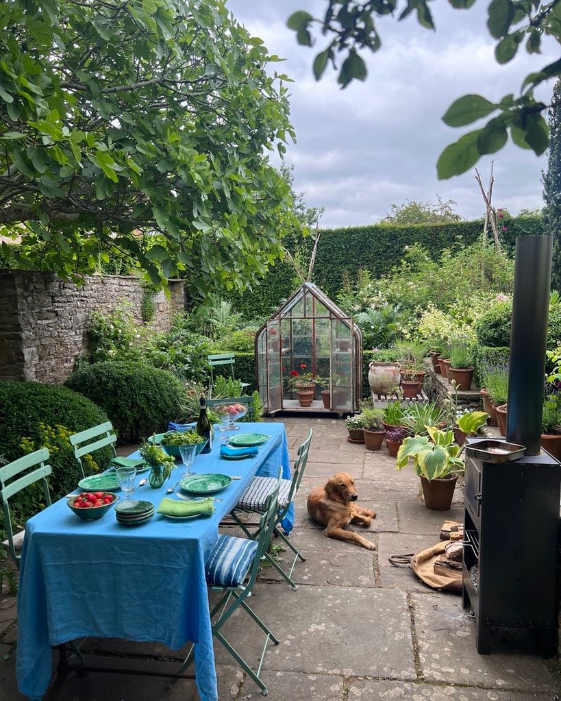 outdoor dining table in garden