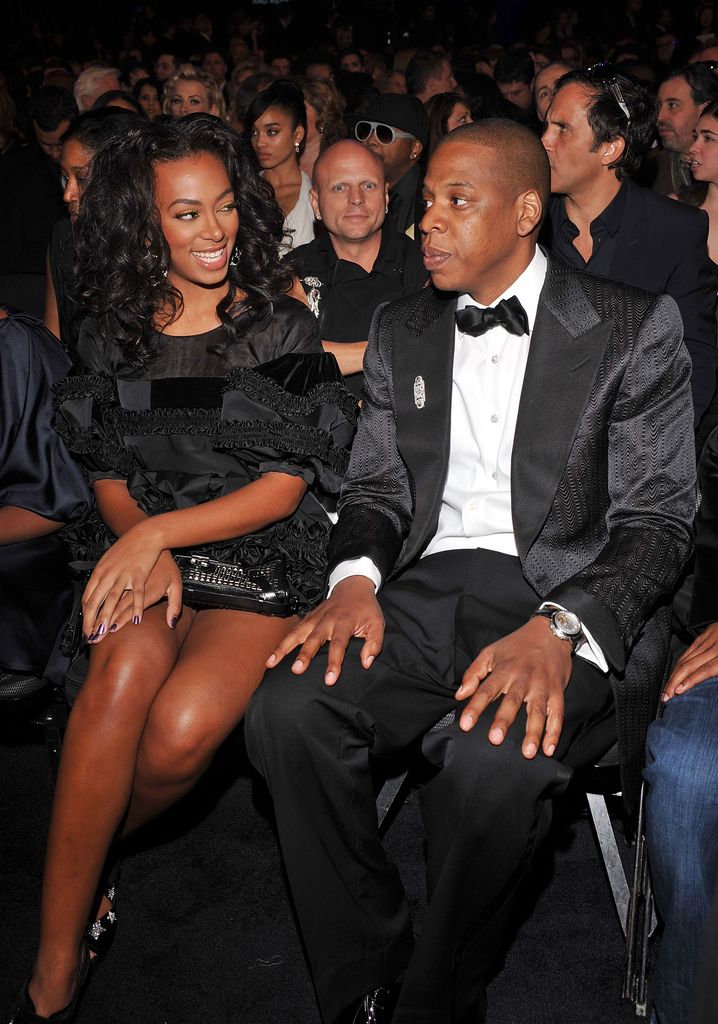 Solange and Jay-Z sitting at the Grammys