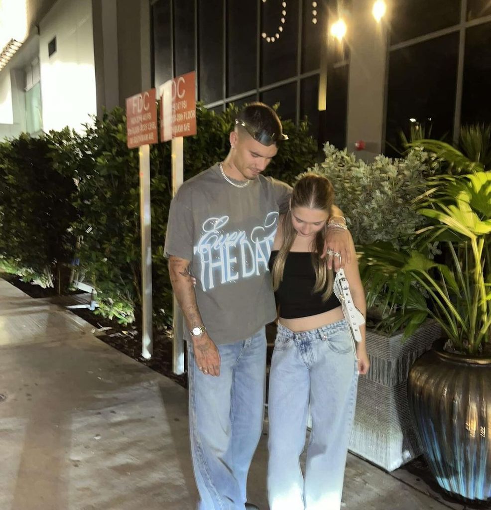 Romeo and Harper twinned in matching jeans