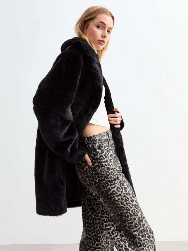 New Look black faux fur coat