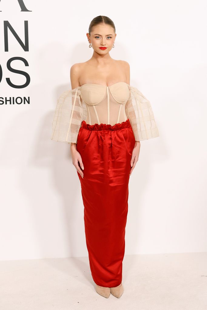 leni klum sheer corset red maxi skirt cfda fashion awards 2023