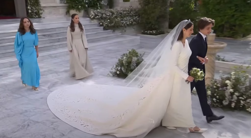Rajwa al saif at jordan royal wedding in elie saab custom gown