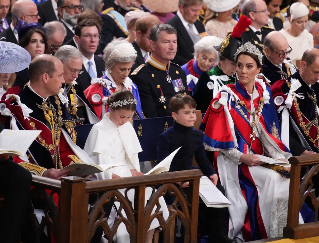 The Prince of Wales, Princess Charlotte, Prince Louis and the Princess of Wales at the coronation ceremony