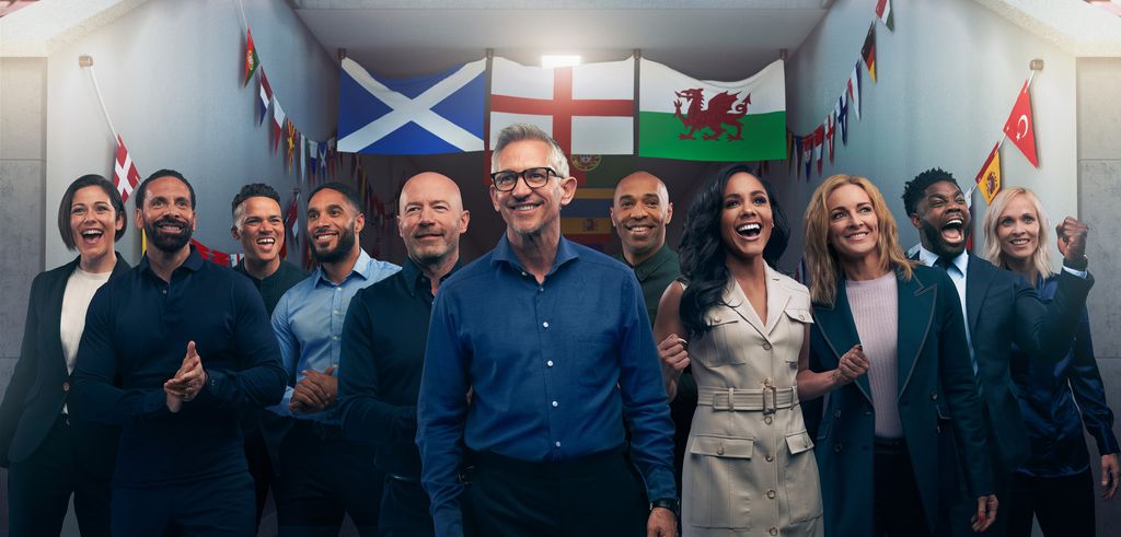 Eilidh Barbour, Rio Ferdinand, Jermaine Jenas, Ashley Williams, Alan Shearer, Gary Lineker, Thierry Henry, Alex Scott MBE, Gabby Logan, Micah Richards, Shelly Kerr photographed for the Euros 