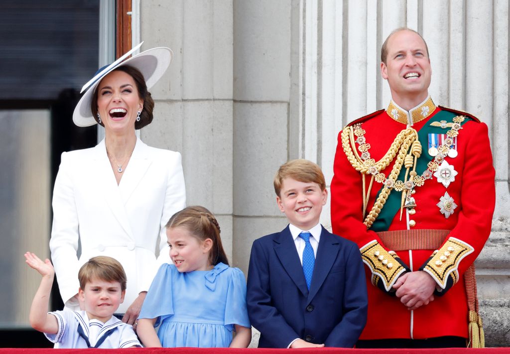 Princess Kate on the royal balcony with her husband Prince William and their three children