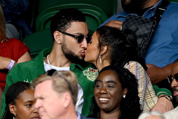 Maya Jama and Ben Simmons share a kiss at Wimbledon