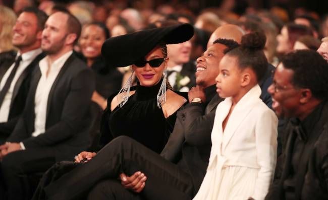 Beyonce with Jay Z and their daughter Blue Ivy at the Grammys