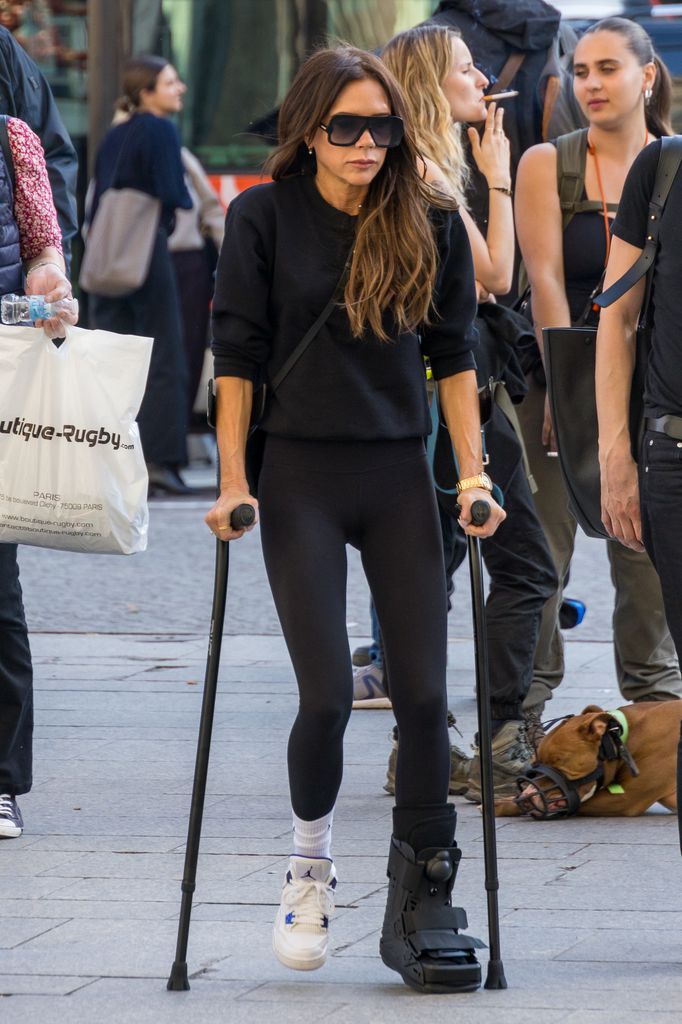 Victoria Beckham on crutches in Paris