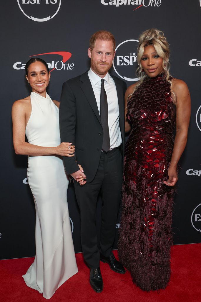 Meghan, Duchess of Sussex, Prince Harry, Duke of Sussex and Serena Williams attend the 2024 ESPY Awards at Dolby Theatre 