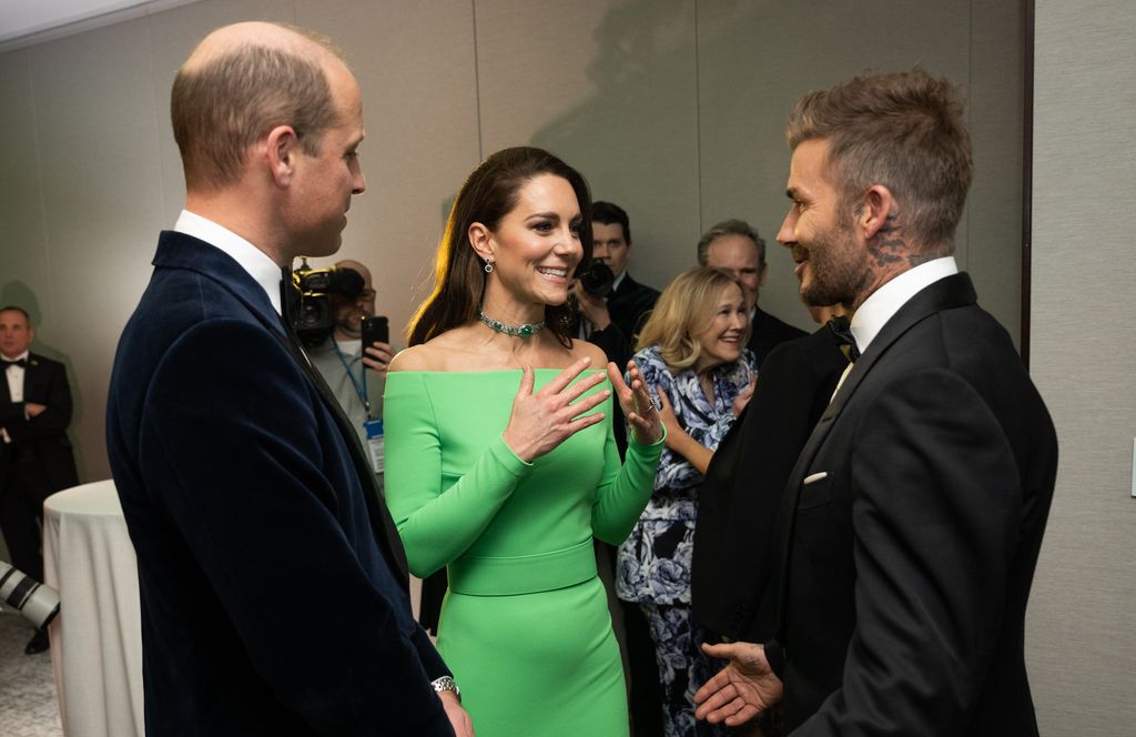 Prince William, Princess Kate and David Beckham speak backstage after The Earthshot Prize 2022