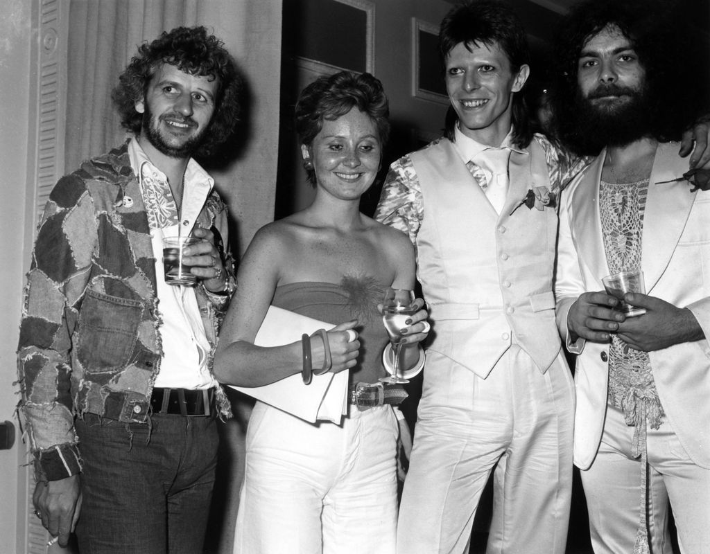 L-R Ringo Starr, Lulu, David Bowie and Edgar Broughton in black and white from 1960s