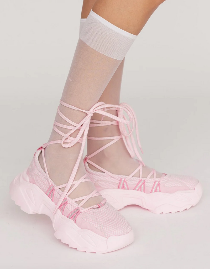 Pink Lace Up Ballet Sneaker lazy oaf