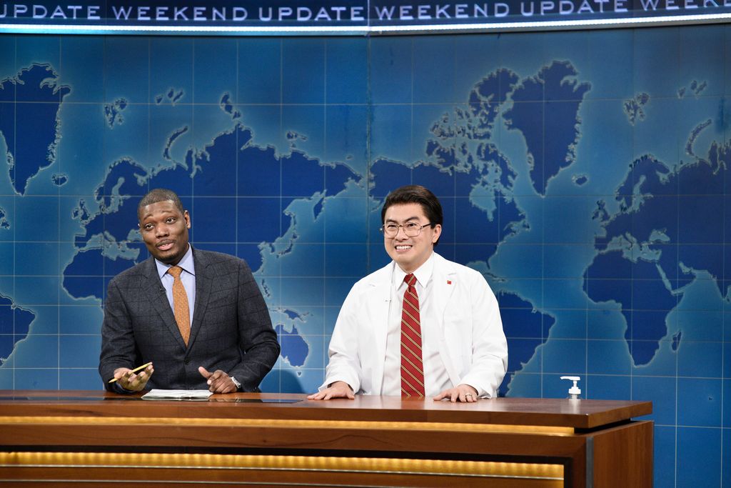 Anchor Michael Che and Bowen Yang as Chen Biao during Weekend Update on Saturday, February 1, 2020