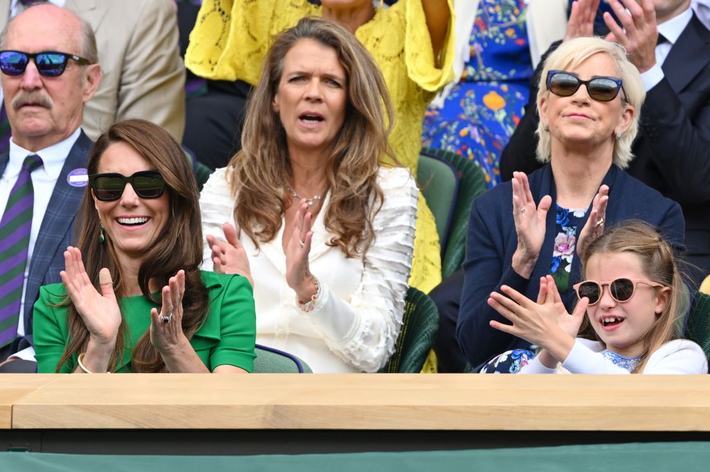 Princess Kate and Princess Charlotte clapping and smiling at Wimbledon