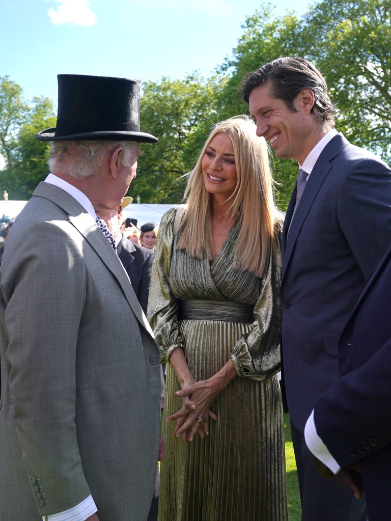 King Charles III speaks with Tess Daly and Vernon Kay at The Sovereign's Creative Industries Garden Party 