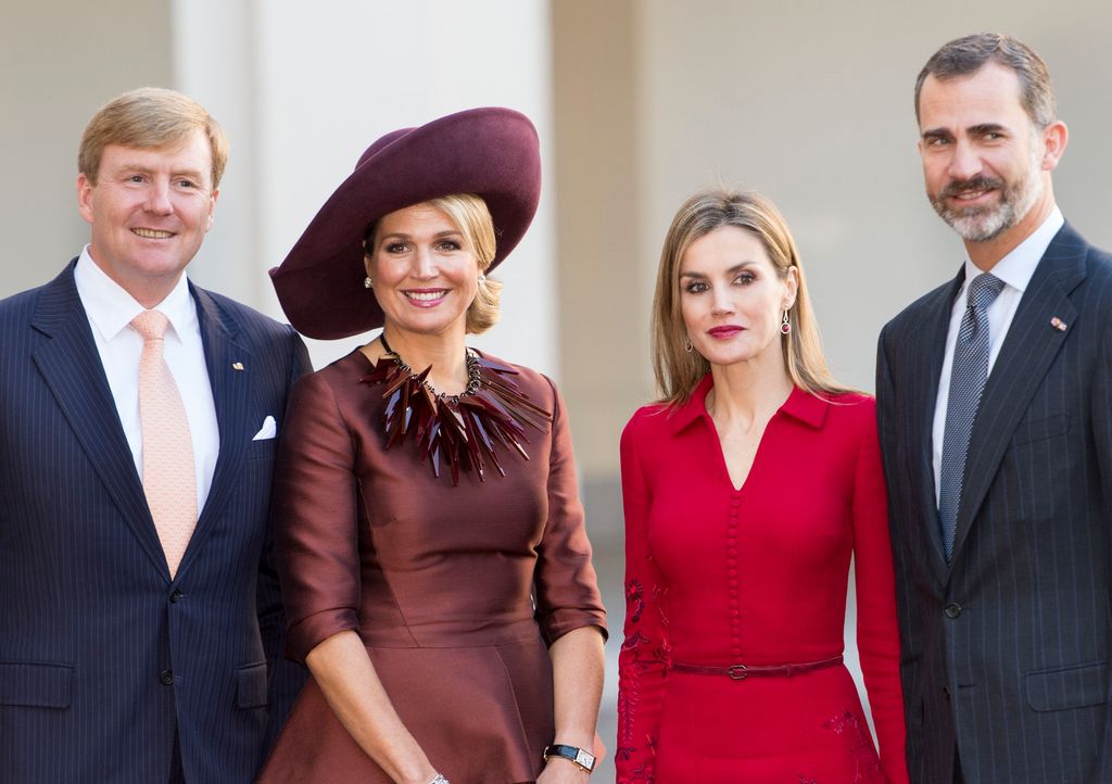 King Willem-Alexander of the Netherlands and Queen Maxima of the Netherlands with King Felipe of Spain and Queen Letizia of Spain at The Noordeinde Palace on October 15, 2014 in The Hague, Netherlands