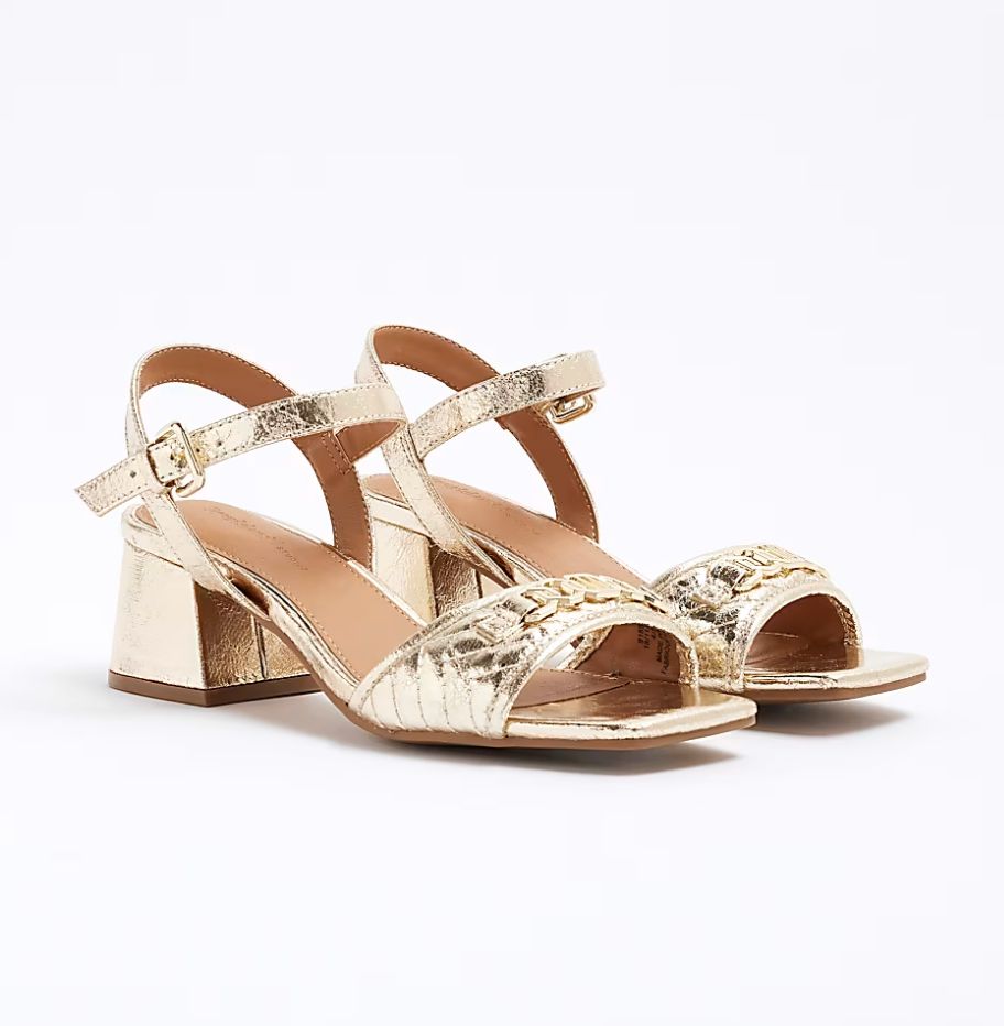 River Island snaffle gold sandals with chunky heel