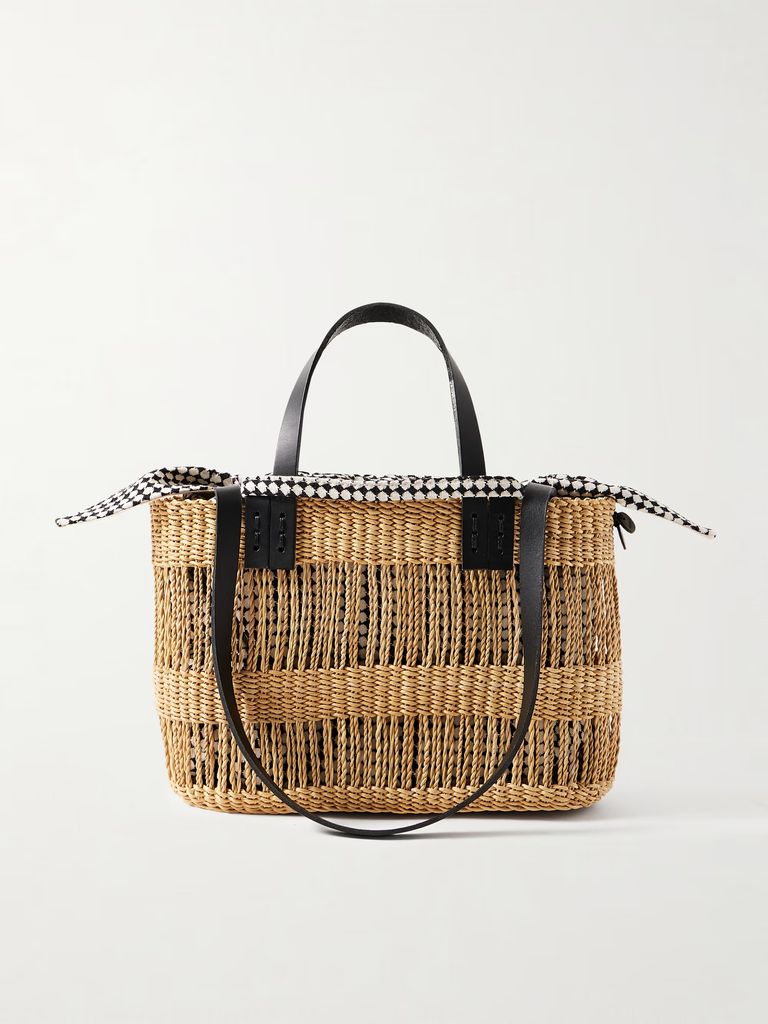 Marcus leather-trimmed woven straw tote