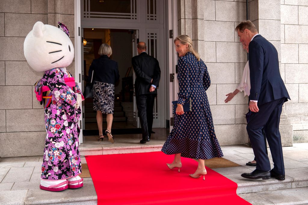 The Duke and Duchess of Edinburgh were greeted by Hello Kitty at the British embassy