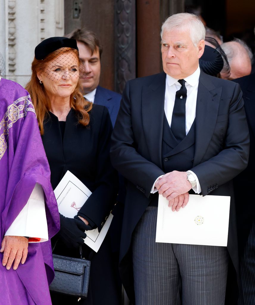 Sarah pictured with Andrew at the Duchess of Kent's funeral in September 2025