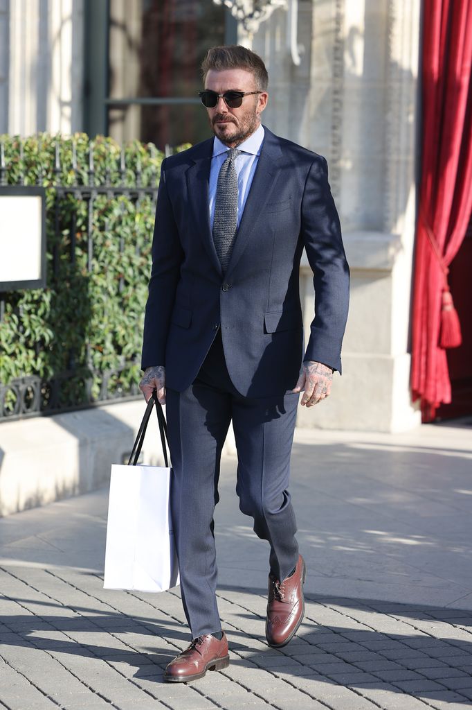 David Beckham is seen leaving his hotel ahead of the Victoria Beckham Show during the Womenswear Fall/Winter 2025/2026 as part of Paris Fashion Week