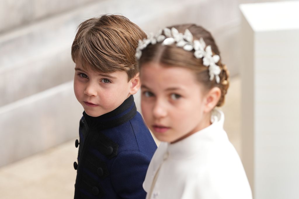  Prince Louis and Princess Charlotte arrive ahead of the Coronation of King Charles III and Queen Camilla on May 6, 2023 in London