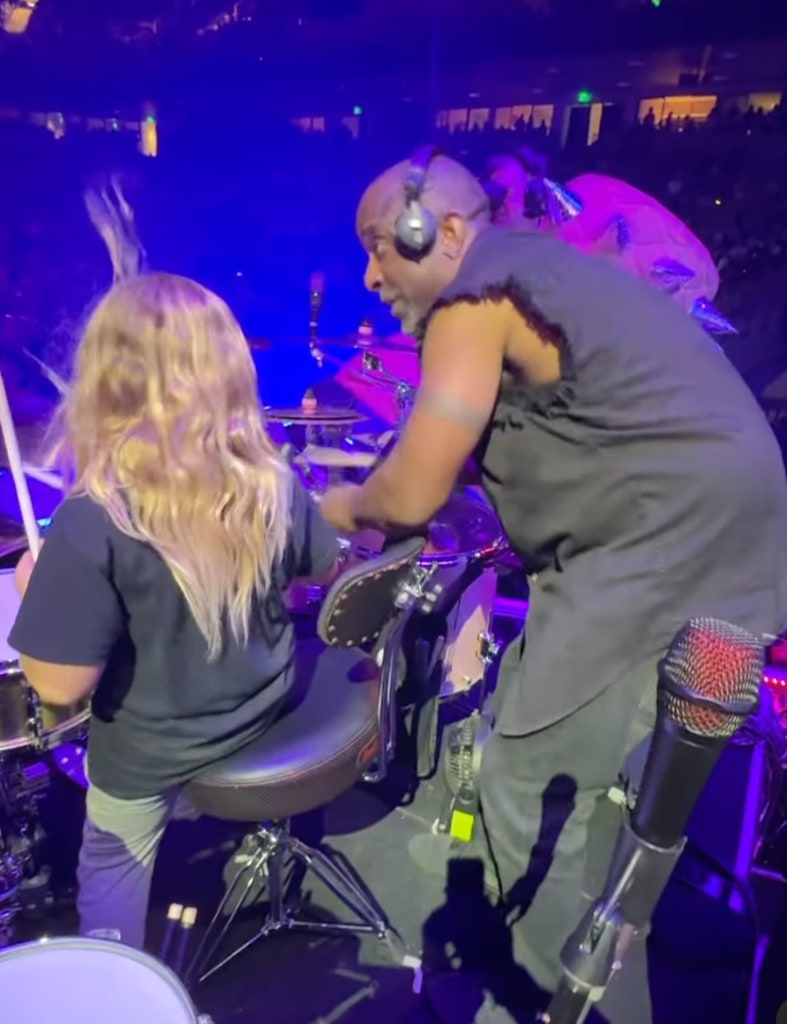 Photo shared by Pink's husband Carey Hart of her last Summer Carnival tour show, during which their son Jameson made his drumming debut