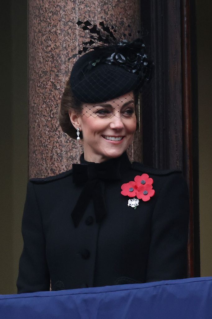 The Princess of Wales on the balcony during the National Service of Remembrance at The Cenotaph 