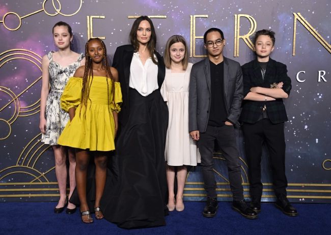 angelina jolie and her children at the eternals premiere